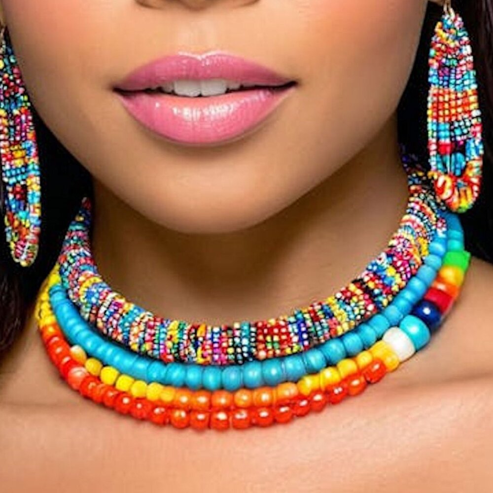 Multicolored Multiple Layered Beaded Jewelry Set, Multicolored Jewelry Set